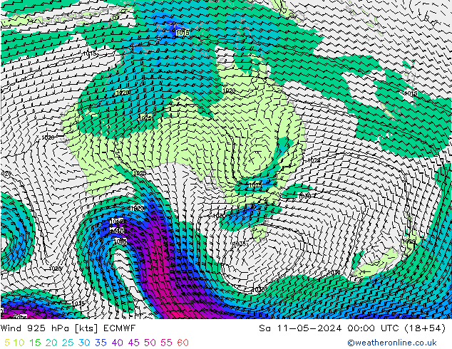 Wind 925 hPa ECMWF za 11.05.2024 00 UTC