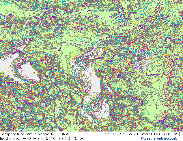 Temperatura 2m Spaghetti ECMWF Sáb 11.05.2024 06 UTC