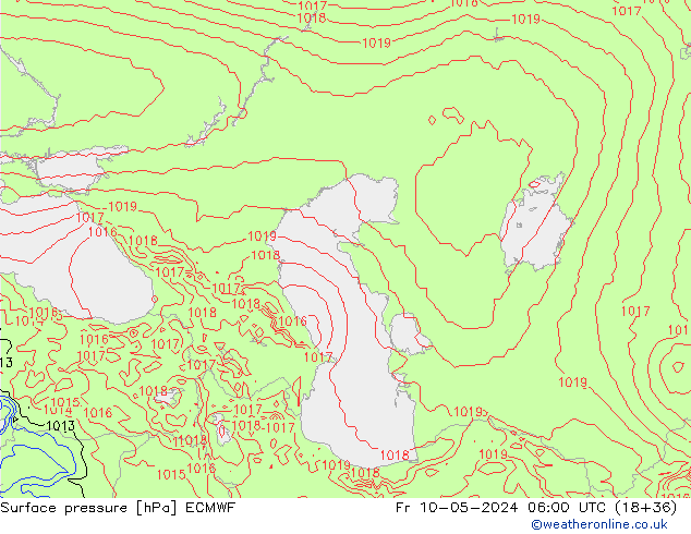 Presión superficial ECMWF vie 10.05.2024 06 UTC