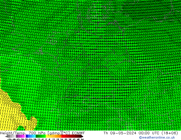 Height/Temp. 700 hPa ECMWF 星期四 09.05.2024 00 UTC
