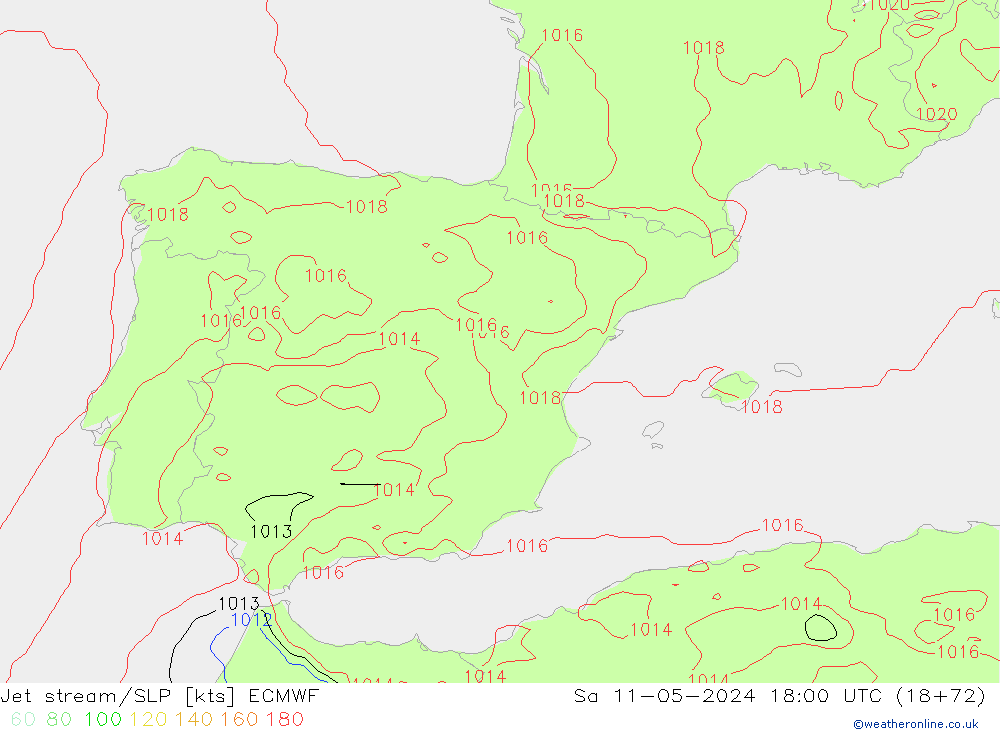 Jet stream ECMWF Sáb 11.05.2024 18 UTC