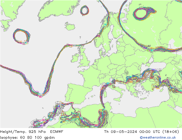 Height/Temp. 925 hPa ECMWF 星期四 09.05.2024 00 UTC