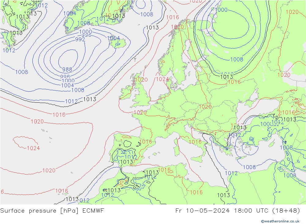 Bodendruck ECMWF Fr 10.05.2024 18 UTC