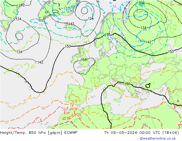 Height/Temp. 850 hPa ECMWF 星期四 09.05.2024 00 UTC
