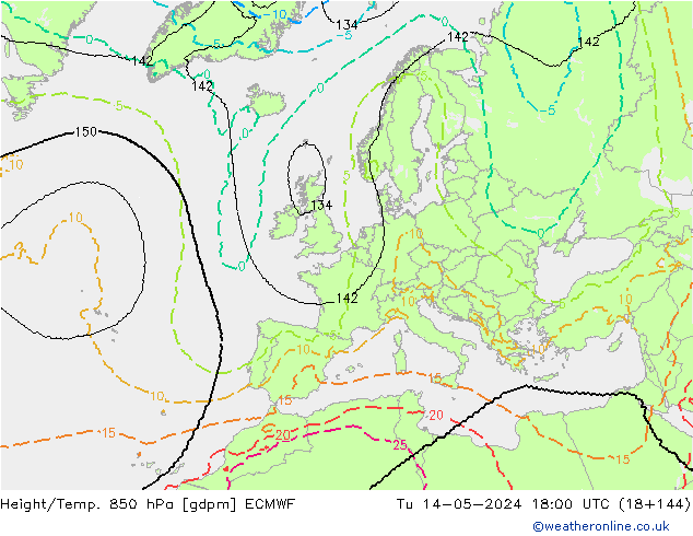 Height/Temp. 850 hPa ECMWF wto. 14.05.2024 18 UTC