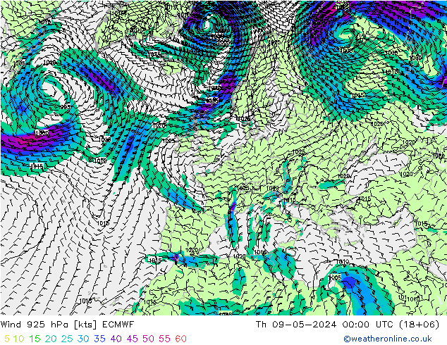 风 925 hPa ECMWF 星期四 09.05.2024 00 UTC