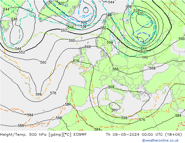 Height/Temp. 500 hPa ECMWF 星期四 09.05.2024 00 UTC