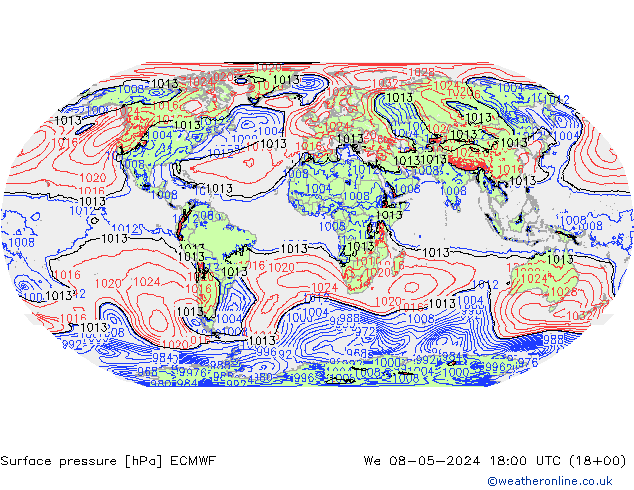 地面气压 ECMWF 星期三 08.05.2024 18 UTC