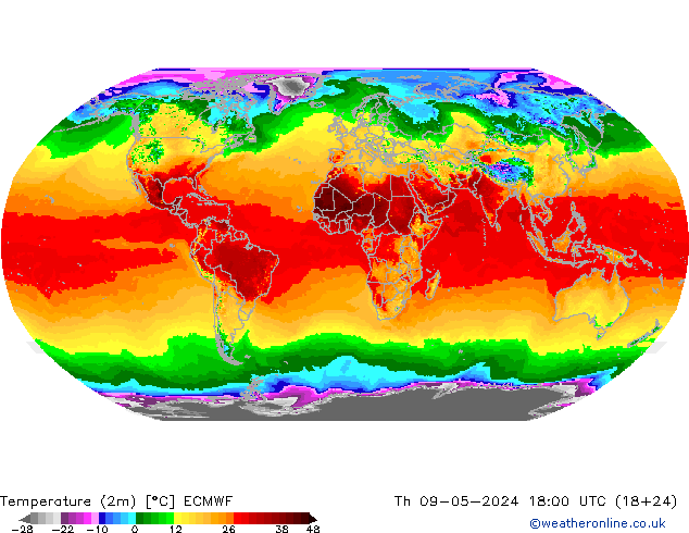 Temperature (2m) ECMWF Th 09.05.2024 18 UTC
