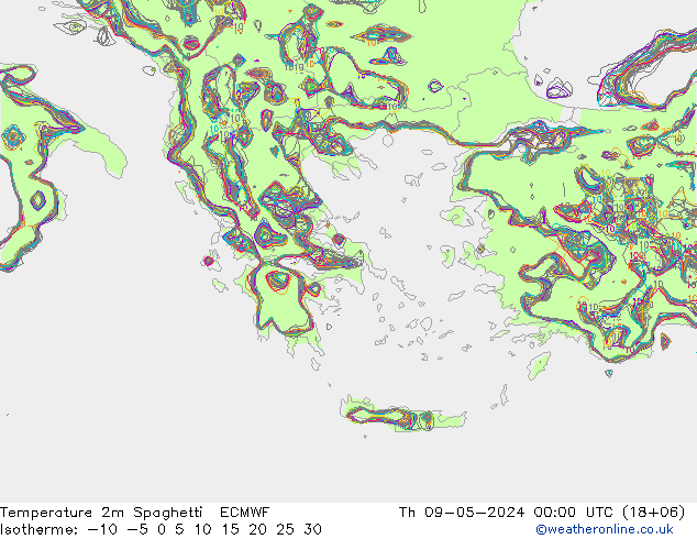 Temperature 2m Spaghetti ECMWF Th 09.05.2024 00 UTC