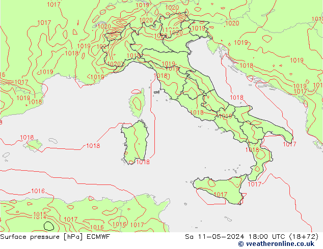 Surface pressure ECMWF Sa 11.05.2024 18 UTC