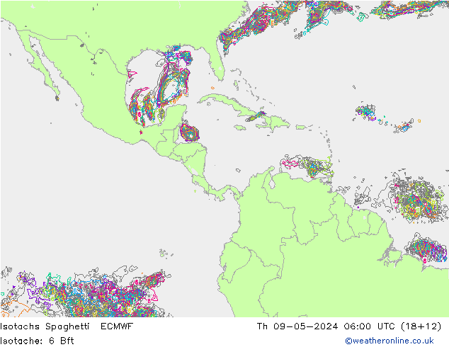 Isotachs Spaghetti ECMWF Qui 09.05.2024 06 UTC
