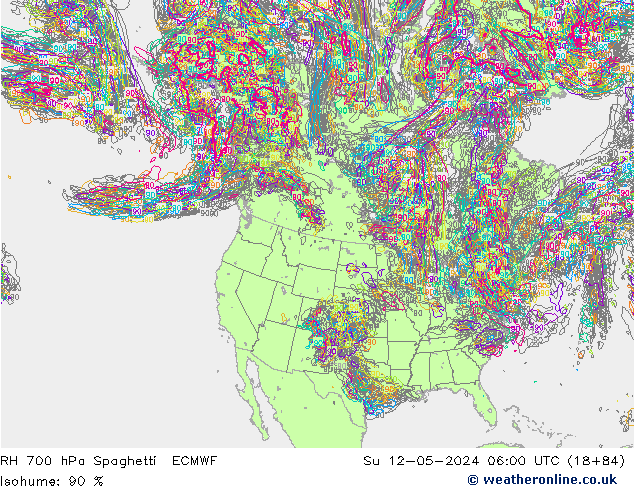 RH 700 hPa Spaghetti ECMWF Su 12.05.2024 06 UTC