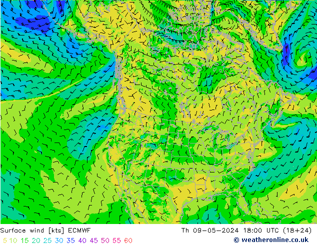 风 10 米 ECMWF 星期四 09.05.2024 18 UTC