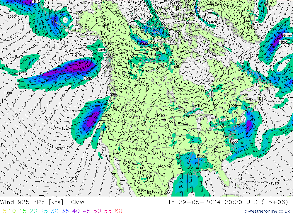 Wind 925 hPa ECMWF Čt 09.05.2024 00 UTC