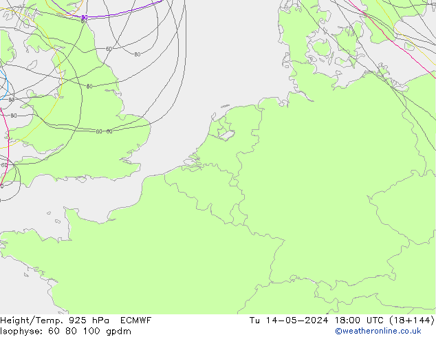 Height/Temp. 925 hPa ECMWF Di 14.05.2024 18 UTC