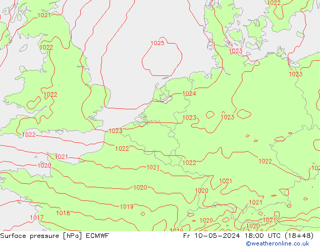 Atmosférický tlak ECMWF Pá 10.05.2024 18 UTC