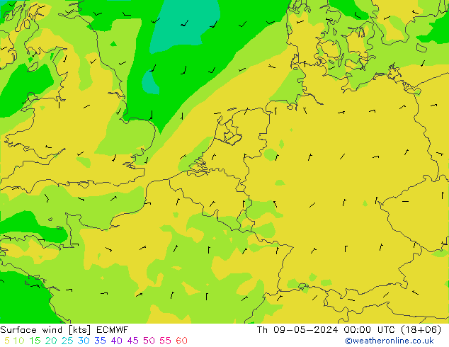 Viento 10 m ECMWF jue 09.05.2024 00 UTC