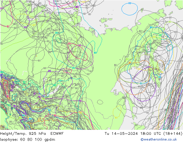 Géop./Temp. 925 hPa ECMWF mar 14.05.2024 18 UTC