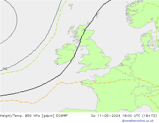 Height/Temp. 850 гПа ECMWF сб 11.05.2024 18 UTC