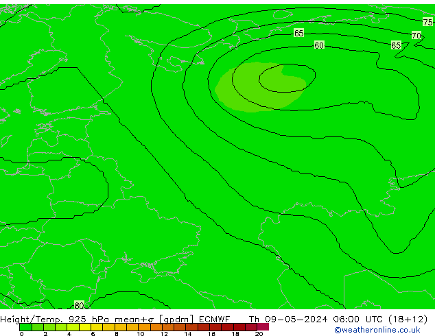 Height/Temp. 925 hPa ECMWF Qui 09.05.2024 06 UTC