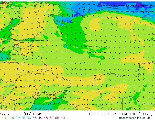 Surface wind ECMWF Th 09.05.2024 18 UTC