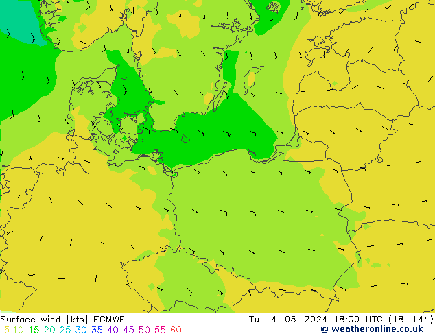 Bodenwind ECMWF Di 14.05.2024 18 UTC