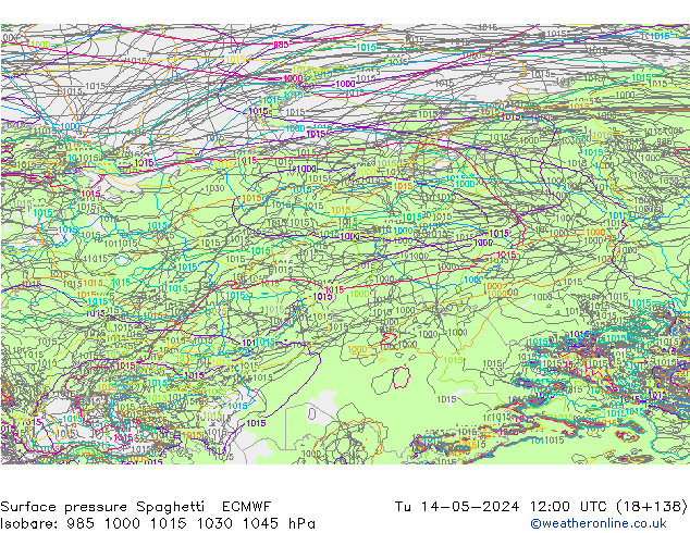 приземное давление Spaghetti ECMWF вт 14.05.2024 12 UTC