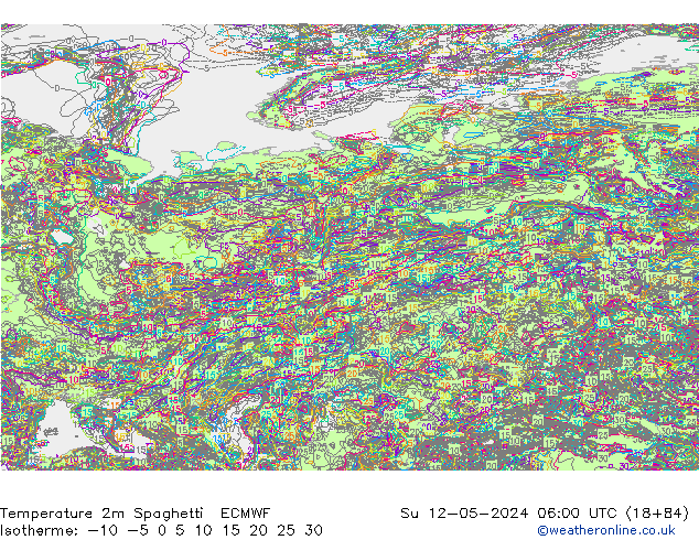 Temperatura 2m Spaghetti ECMWF dom 12.05.2024 06 UTC
