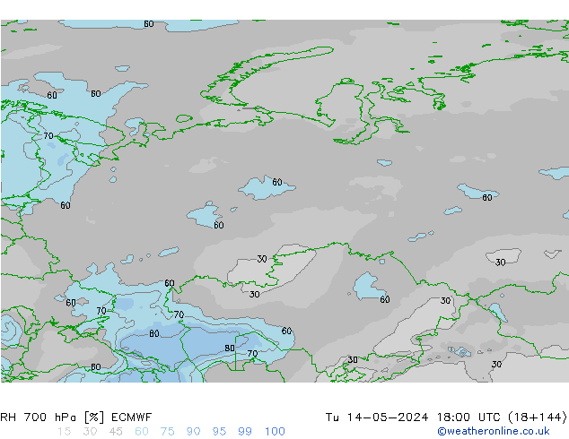 RH 700 hPa ECMWF Ter 14.05.2024 18 UTC