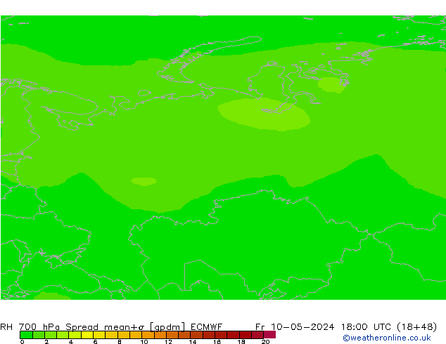 RH 700 hPa Spread ECMWF Fr 10.05.2024 18 UTC