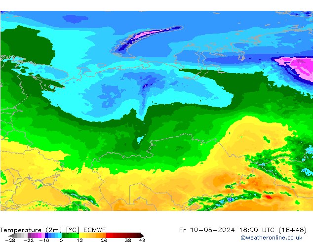 Sıcaklık Haritası (2m) ECMWF Cu 10.05.2024 18 UTC