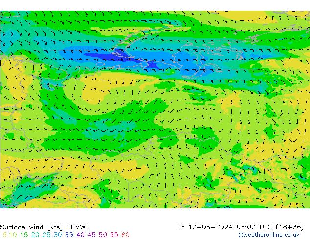 Surface wind ECMWF Fr 10.05.2024 06 UTC
