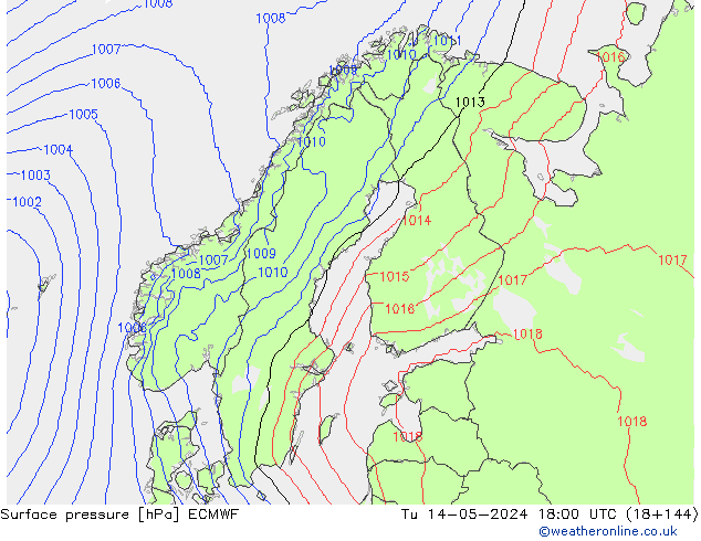 Atmosférický tlak ECMWF Út 14.05.2024 18 UTC