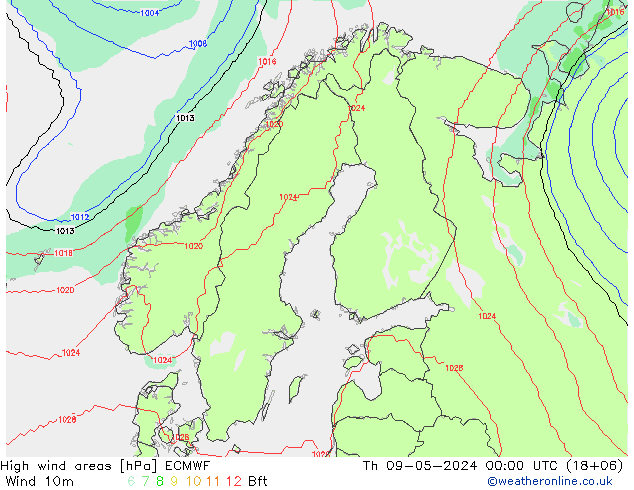 High wind areas ECMWF jue 09.05.2024 00 UTC