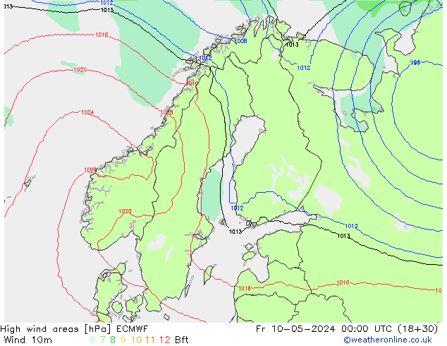 High wind areas ECMWF Pá 10.05.2024 00 UTC