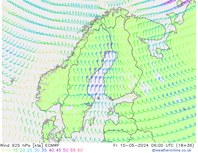 Rüzgar 925 hPa ECMWF Cu 10.05.2024 06 UTC