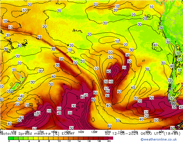 Eşrüzgar Hızları Spread ECMWF Paz 12.05.2024 06 UTC