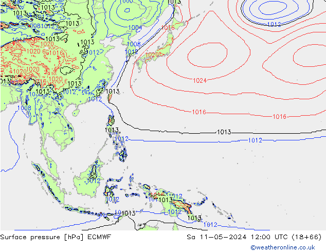 Presión superficial ECMWF sáb 11.05.2024 12 UTC