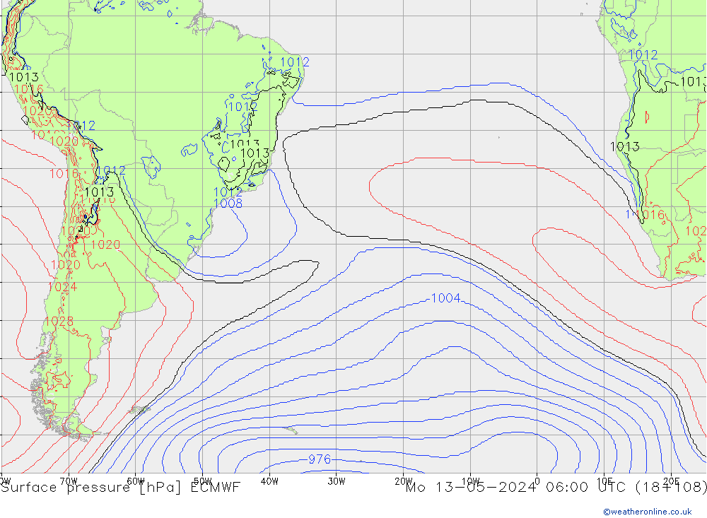 Atmosférický tlak ECMWF Po 13.05.2024 06 UTC