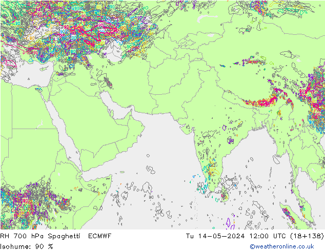 Humidité rel. 700 hPa Spaghetti ECMWF mar 14.05.2024 12 UTC