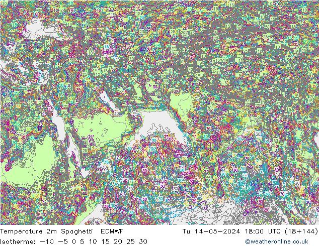 карта температуры Spaghetti ECMWF вт 14.05.2024 18 UTC