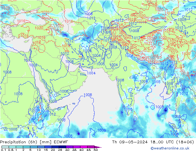 Totale neerslag (6h) ECMWF do 09.05.2024 00 UTC