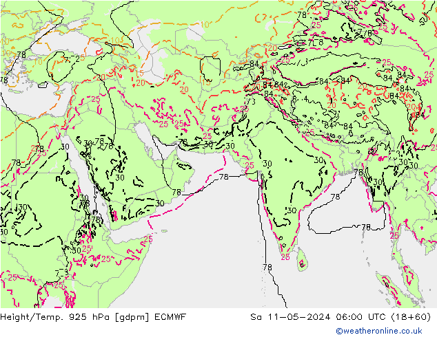 Yükseklik/Sıc. 925 hPa ECMWF Cts 11.05.2024 06 UTC