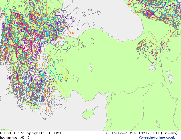 RH 700 hPa Spaghetti ECMWF pt. 10.05.2024 18 UTC