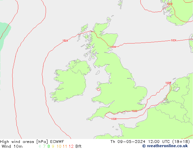 High wind areas ECMWF  09.05.2024 12 UTC