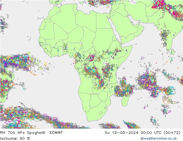 RH 700 hPa Spaghetti ECMWF Su 12.05.2024 00 UTC