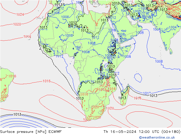 Pressione al suolo ECMWF gio 16.05.2024 12 UTC