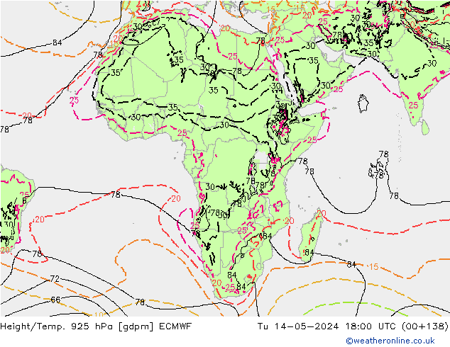 Height/Temp. 925 hPa ECMWF  14.05.2024 18 UTC