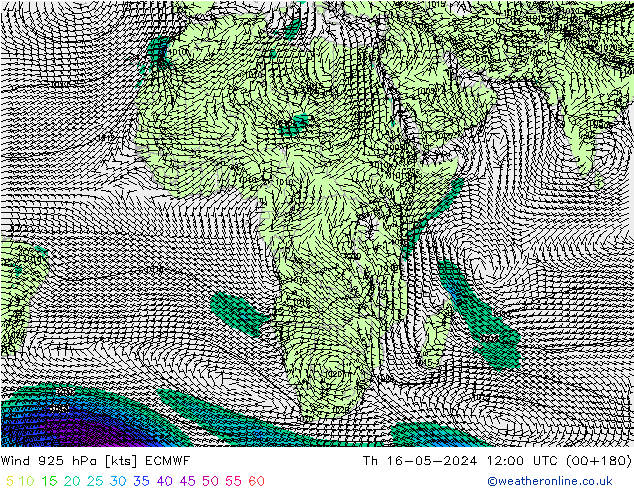 Wind 925 hPa ECMWF Čt 16.05.2024 12 UTC